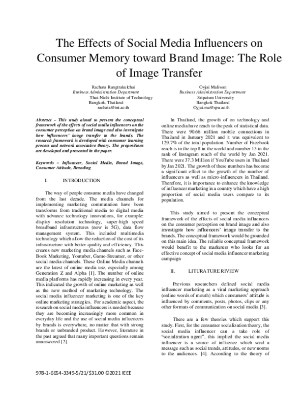 (PDF) The Effects of Social Media Influencers on Consumer Memory toward ...