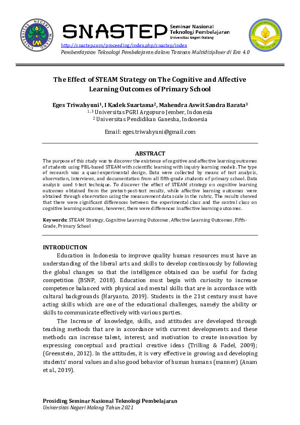 (PDF) The Effect of STEAM Strategy on The Cognitive and Affective ...