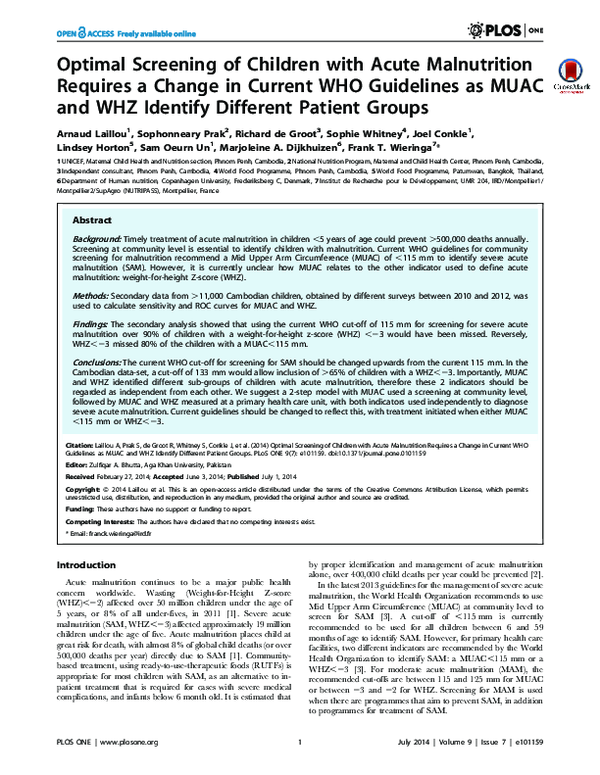 (PDF) Optimal Screening of Children with Acute Malnutrition Requires a ...