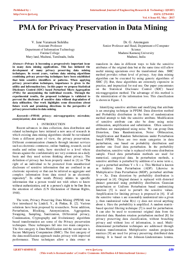 (PDF) PMA for Privacy Preservation in Data Mining
