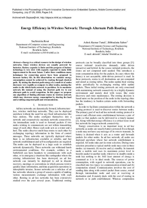 (PDF) Energy Efficiency in Wireless Network: Through Alternate Path Routing