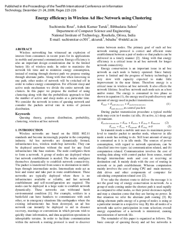(PDF) Energy Efficiency in Wireless Ad Hoc Network using Clustering