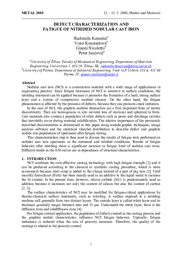 (PDF) Defect Characterization and Fatigue of Nitrided Nodular Cast Iron