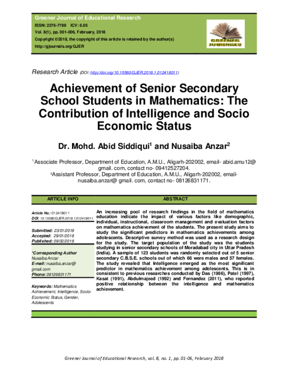 (PDF) Achievement of Senior Secondary School Students in Mathematics ...