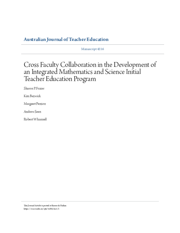 (PDF) Cross Faculty Collaboration in the Development of an Integrated ...