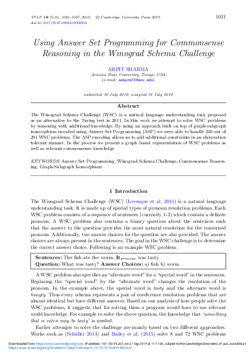 (PDF) Using Answer Set Programming for Commonsense Reasoning in the ...
