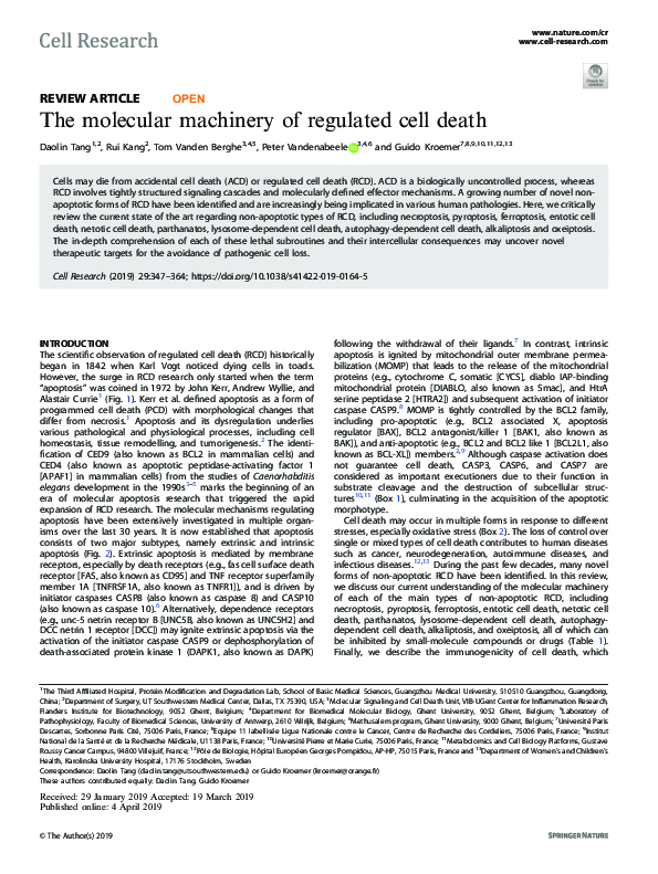 (PDF) The molecular machinery of regulated cell death