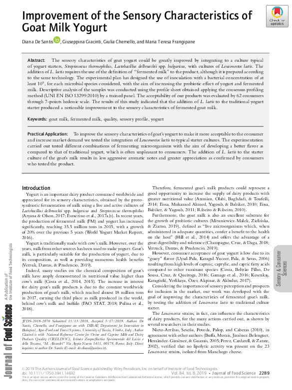 (PDF) Improvement of the Sensory Characteristics of Goat Milk Yogurt