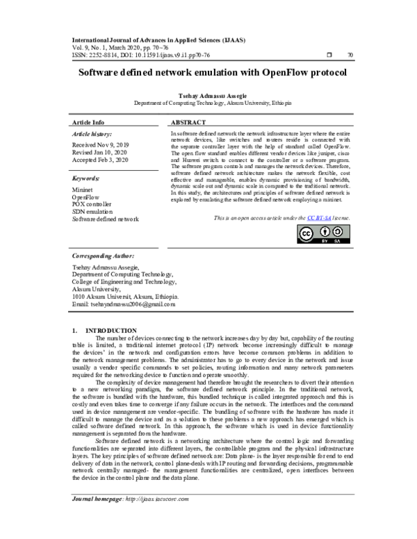 (PDF) Software defined network emulation with OpenFlow protocol