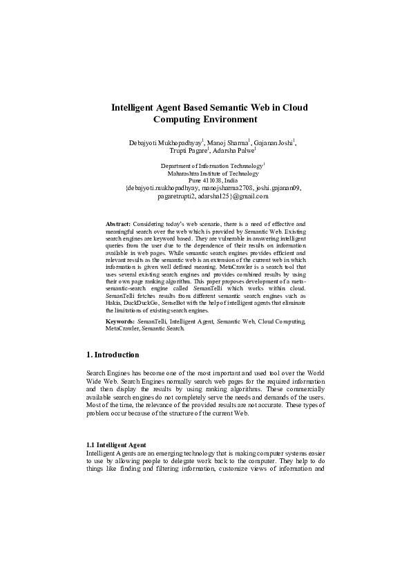 (PDF) Intelligent Agent Based Semantic Web in Cloud Computing Environment