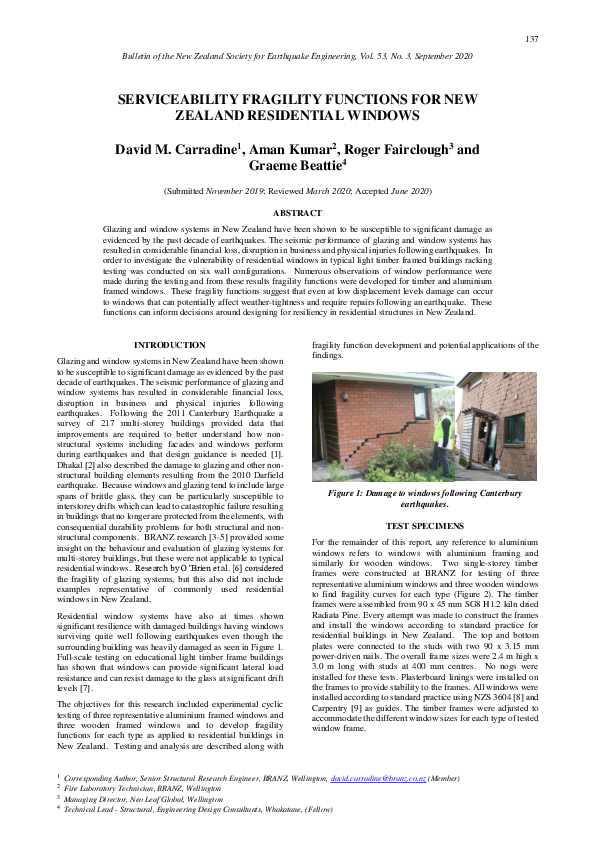 (PDF) Serviceability fragility functions for New Zealand residential ...