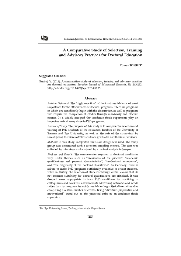 (PDF) A Comparative Study of Selection, Training and Advisory Practices ...