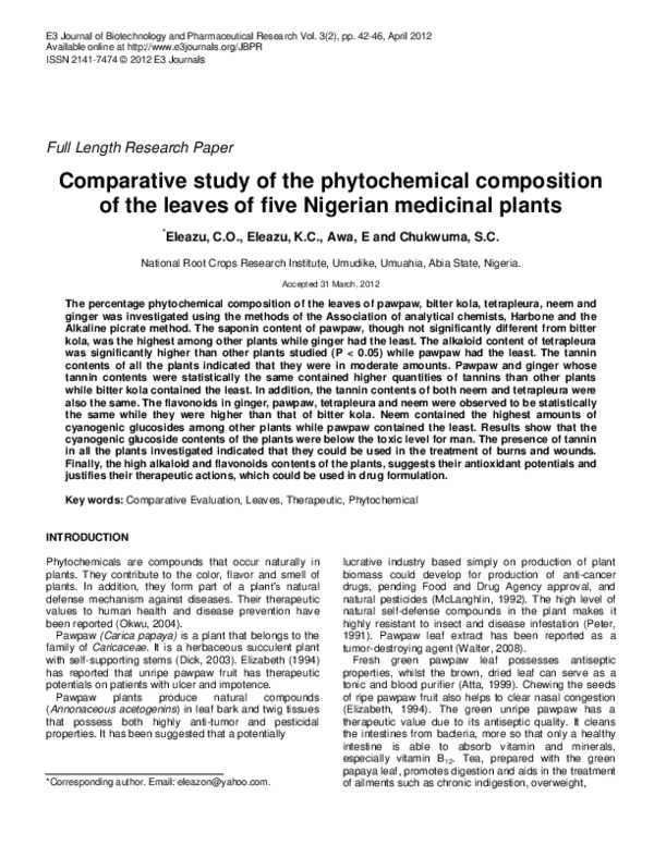 (PDF) Comparative study of the phytochemical composition of the leaves ...