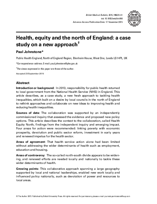 Health Equity A Solutions-focused Approach Pdf (PDF) Health, equity and the north of England: a case study on a new