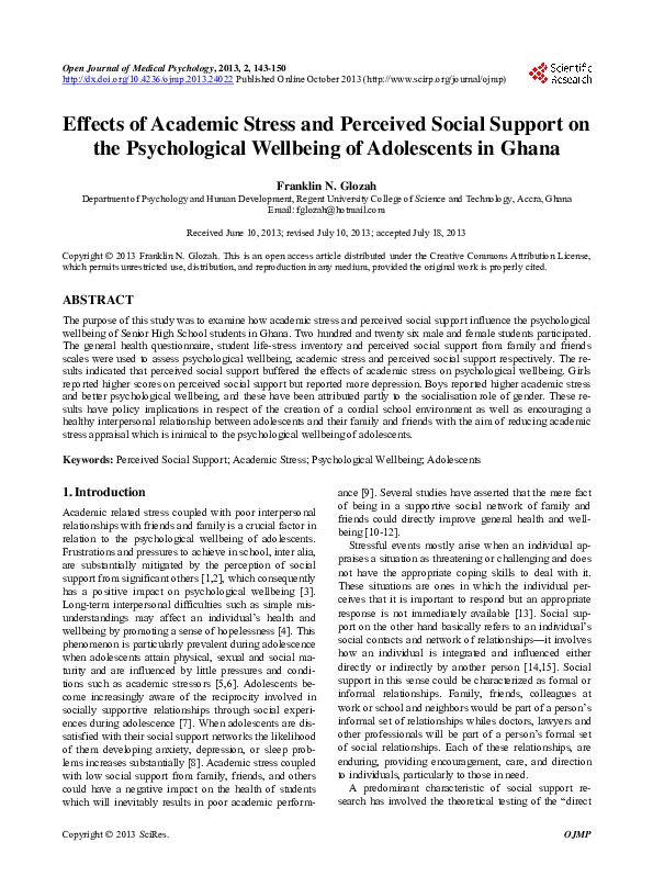 (PDF) Effects of Academic Stress and Perceived Social Support on