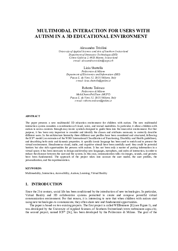 (PDF) Multimodal interaction for users with autism in a 3D educational ...