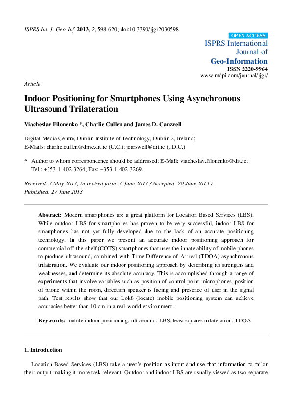 (PDF) Indoor Positioning for Smartphones Using Asynchronous Ultrasound ...