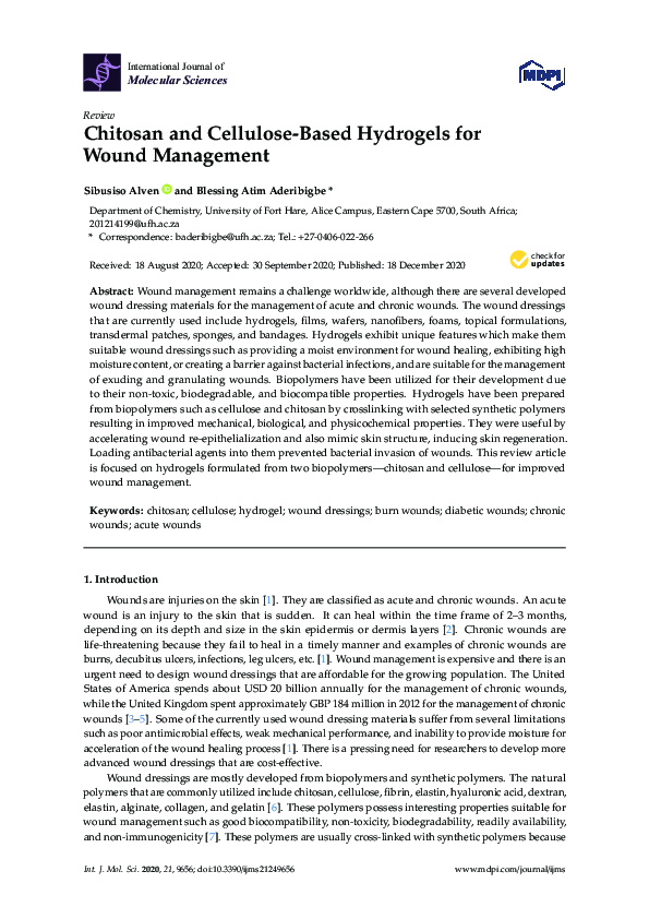 (PDF) Chitosan and Cellulose-Based Hydrogels for Wound Management
