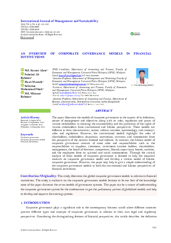 (PDF) An Overview of Corporate Governance Models in Financial Institutions