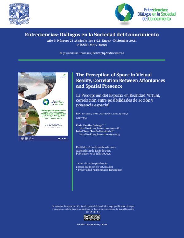 (PDF) The Perception of Space in Virtual Reality, Correlation Between ...