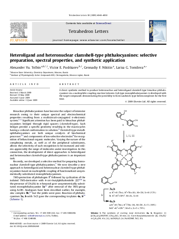 PDF) Heteroligand and heteronuclear clamshell-type phthalocyanines