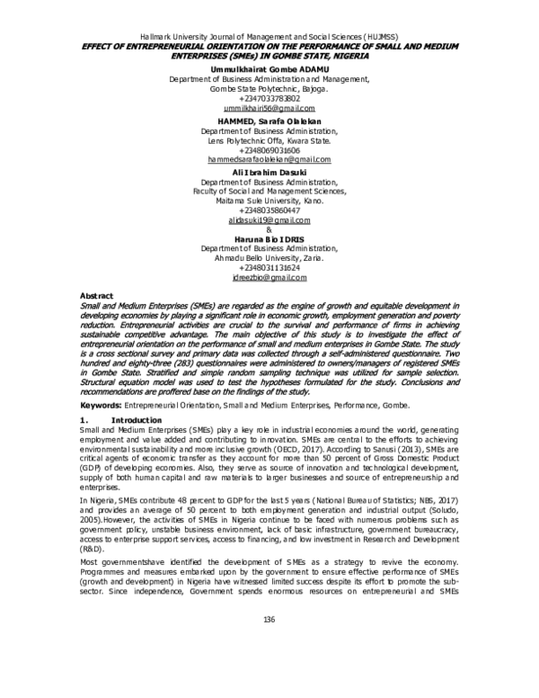 (PDF) EFFECT OF ENTREPRENEURIAL ORIENTATION ON THE PERFORMANCE OF SMALL ...