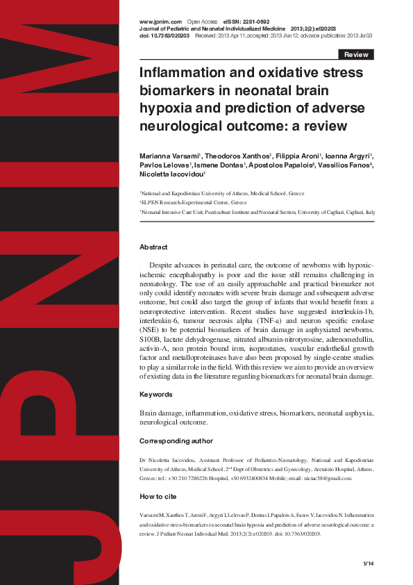 (PDF) Inflammation and oxidative stress biomarkers in neonatal brain ...