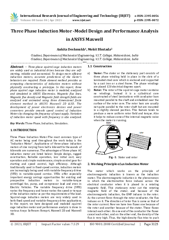 (PDF) IRJET- Three Phase Induction Motor -Model Design and Performance ...