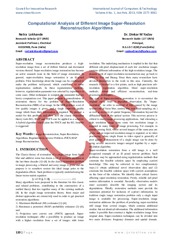 (PDF) Computational Analysis of Different Image Super-Resolution ...