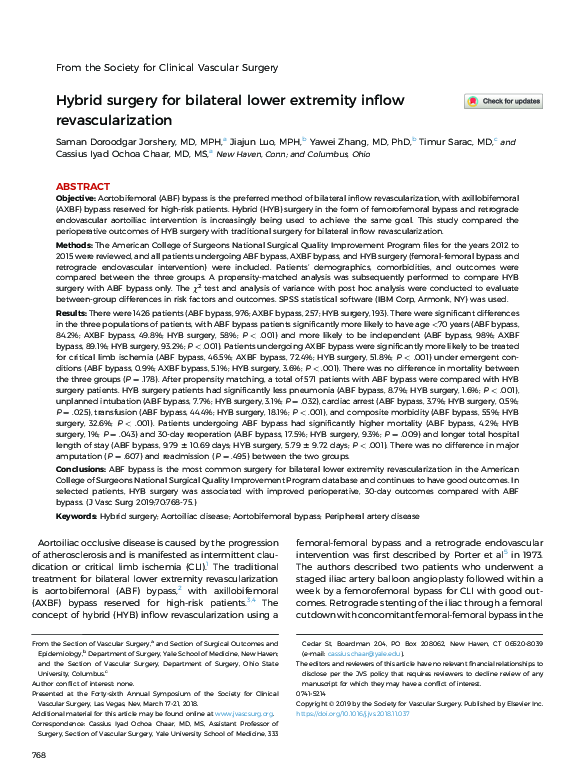 (PDF) Hybrid surgery for bilateral lower extremity inflow revascularization