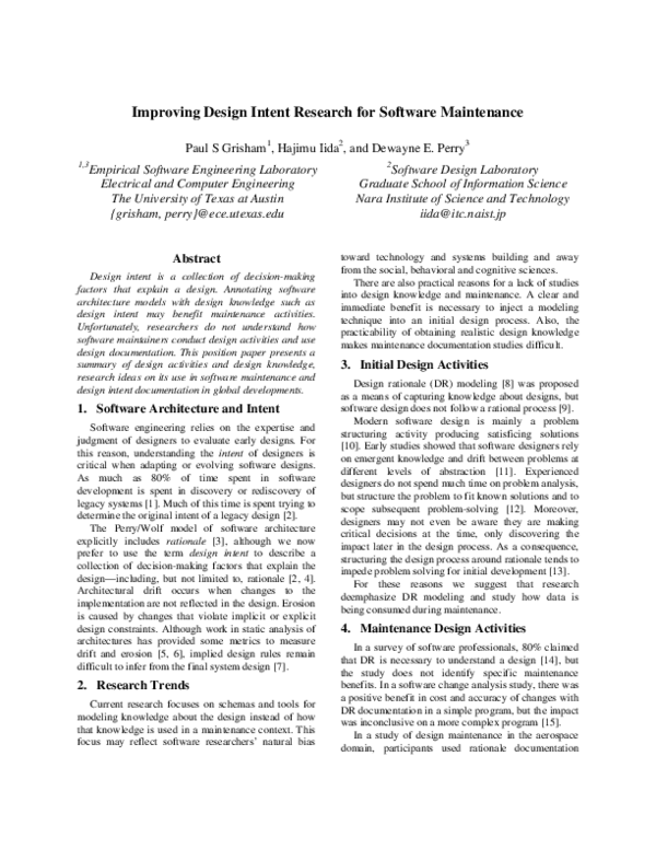 (PDF) Improving design intent research for software maintenance