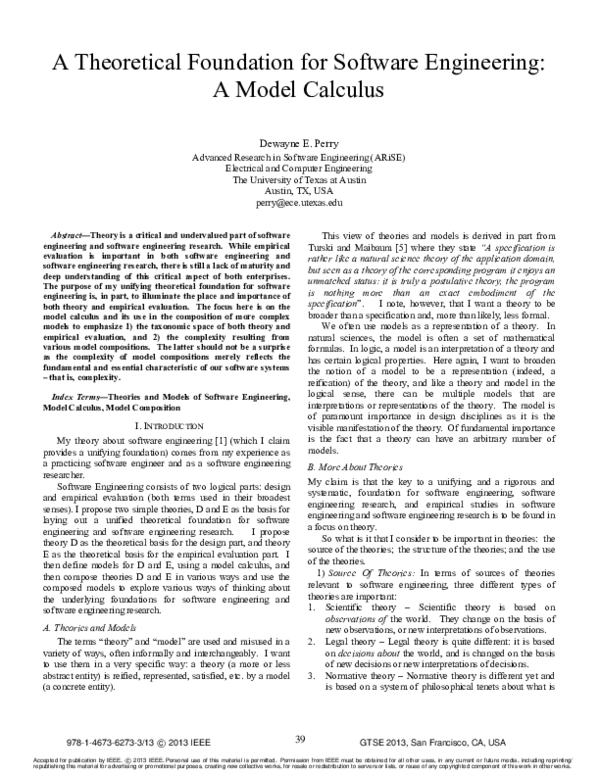 (PDF) A theoretical foundation for software engineering: A model calculus