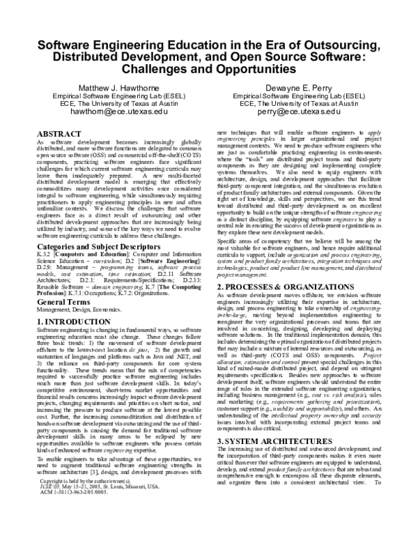 (PDF) Software Engineering Education in the Era of Outsourcing ...