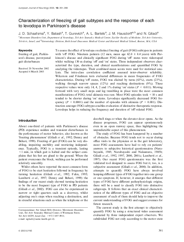 (PDF) Characterization of freezing of gait subtypes and the response of ...