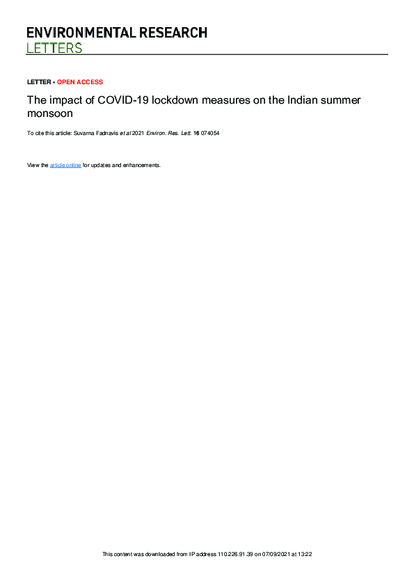 (PDF) The impact of COVID-19 lockdown measures on the Indian summer monsoon