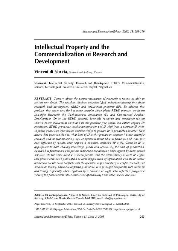 (PDF) Intellectual property and the commercialization of research and ...