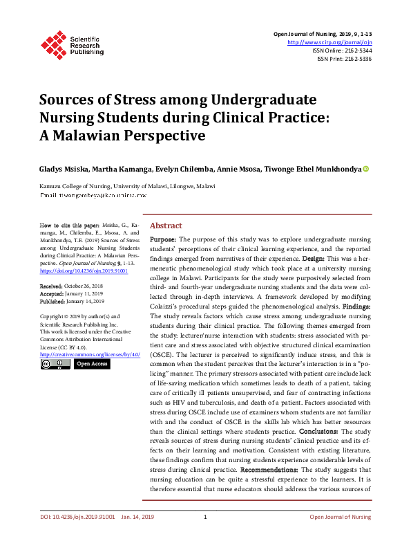 (PDF) Sources of Stress among Undergraduate Nursing Students during ...