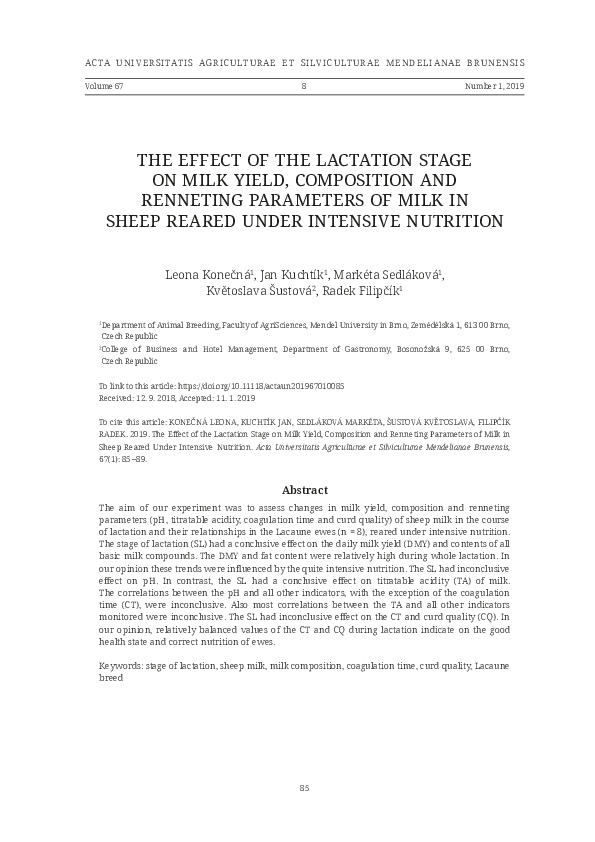 (PDF) The Effect of the Lactation Stage on Milk Yield, Composition and ...