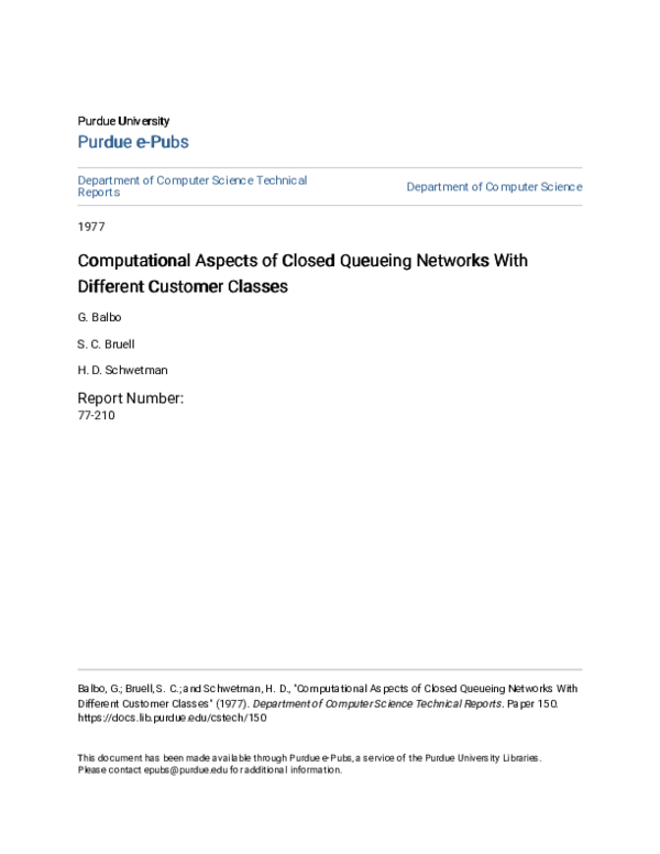 (PDF) Computational Aspects of Closed Queueing Networks With Different ...