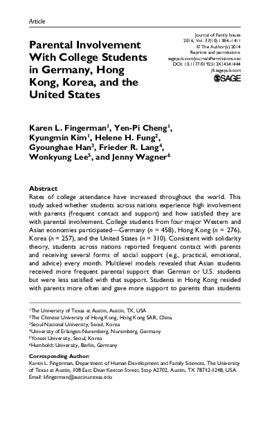 (PDF) Parental Involvement with College Students in Germany, Hong Kong ...
