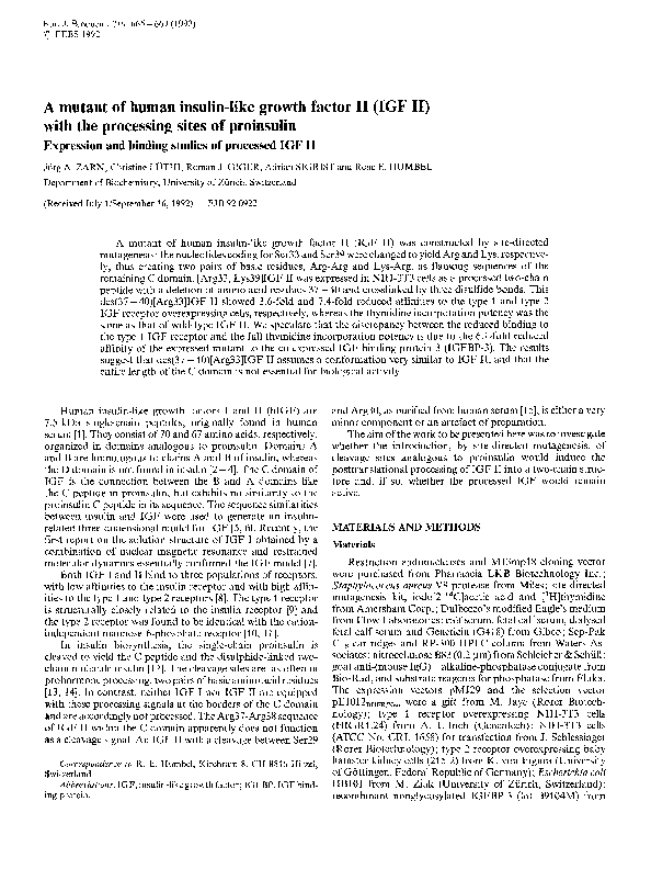 (PDF) A mutant of human insulin-like growth factor II (IGF II) with the ...