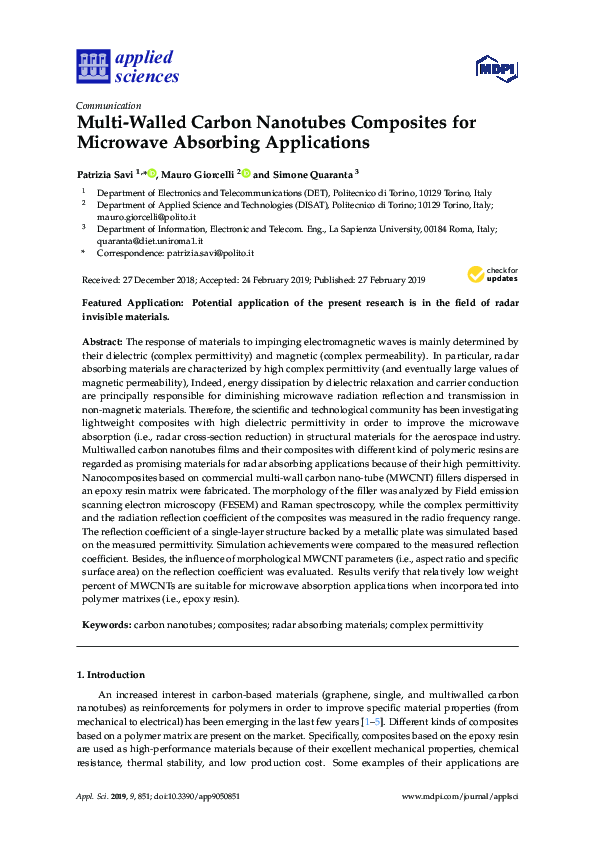 (PDF) Multi-Walled Carbon Nanotubes Composites for Microwave Absorbing ...