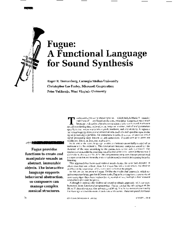 (PDF) Fugue: a functional language for sound synthesis