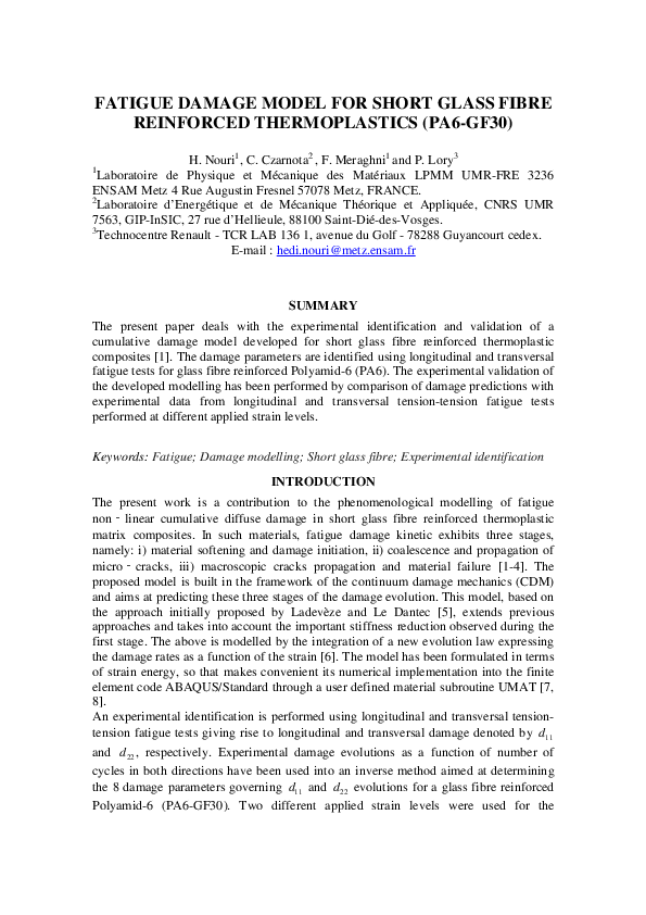 (PDF) Fatigue Damage Model for Short Glass Fibre Reinforced ...