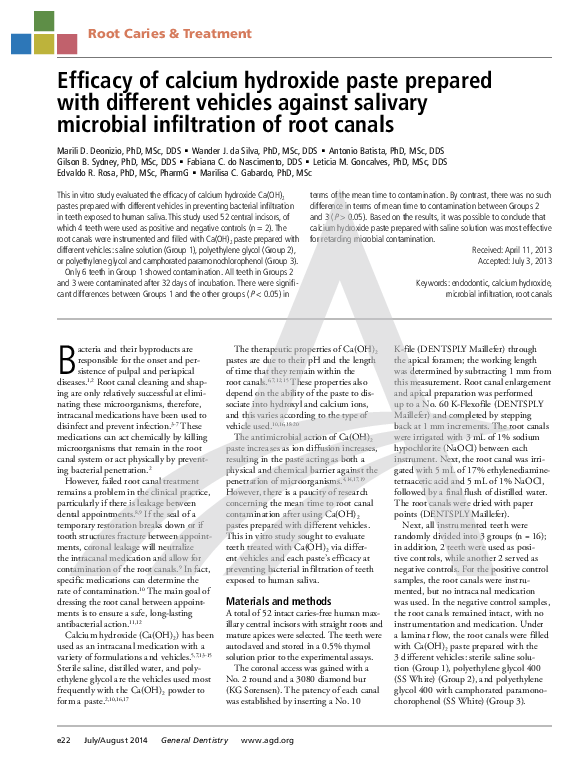 (PDF) Efficacy of calcium hydroxide paste prepared with different ...