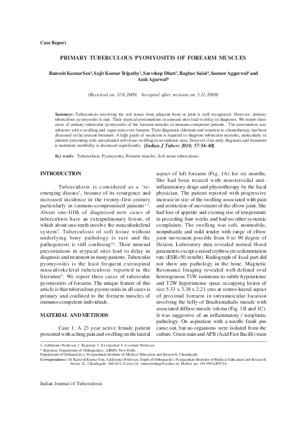 (PDF) Primary tuberculous pyomyositis of forearm muscles