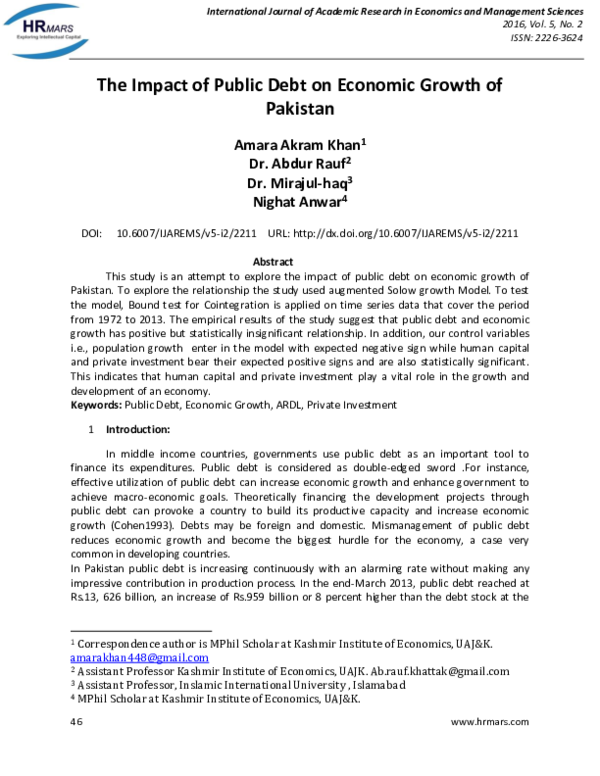 (PDF) The Impact of Public Debt on Economic Growth of Pakistan