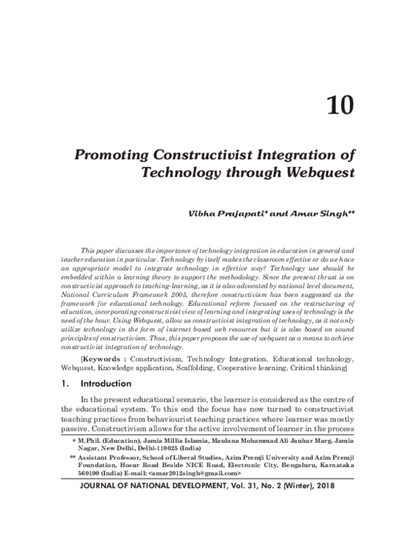 (PDF) Promoting Constructivist Integration of Technology through Webquest