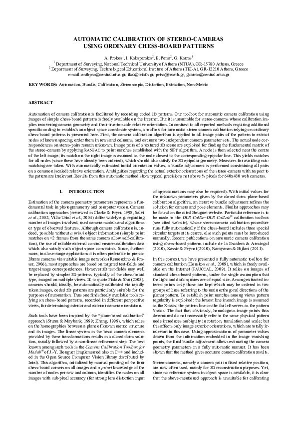 (PDF) Automatic Calibration of StereoCameras Using Ordinary Chess