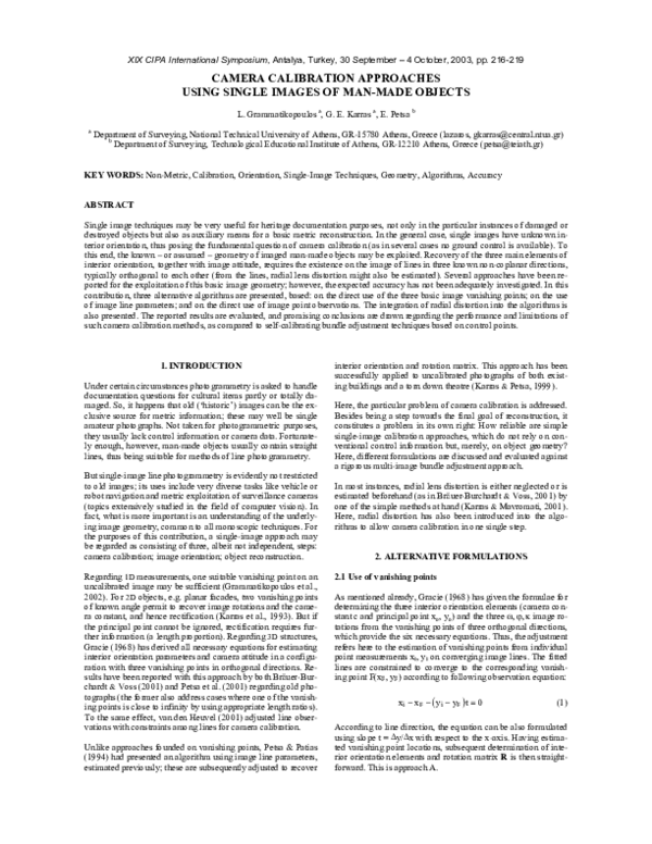 (PDF) Camera calibration approaches using single images of man-made objects